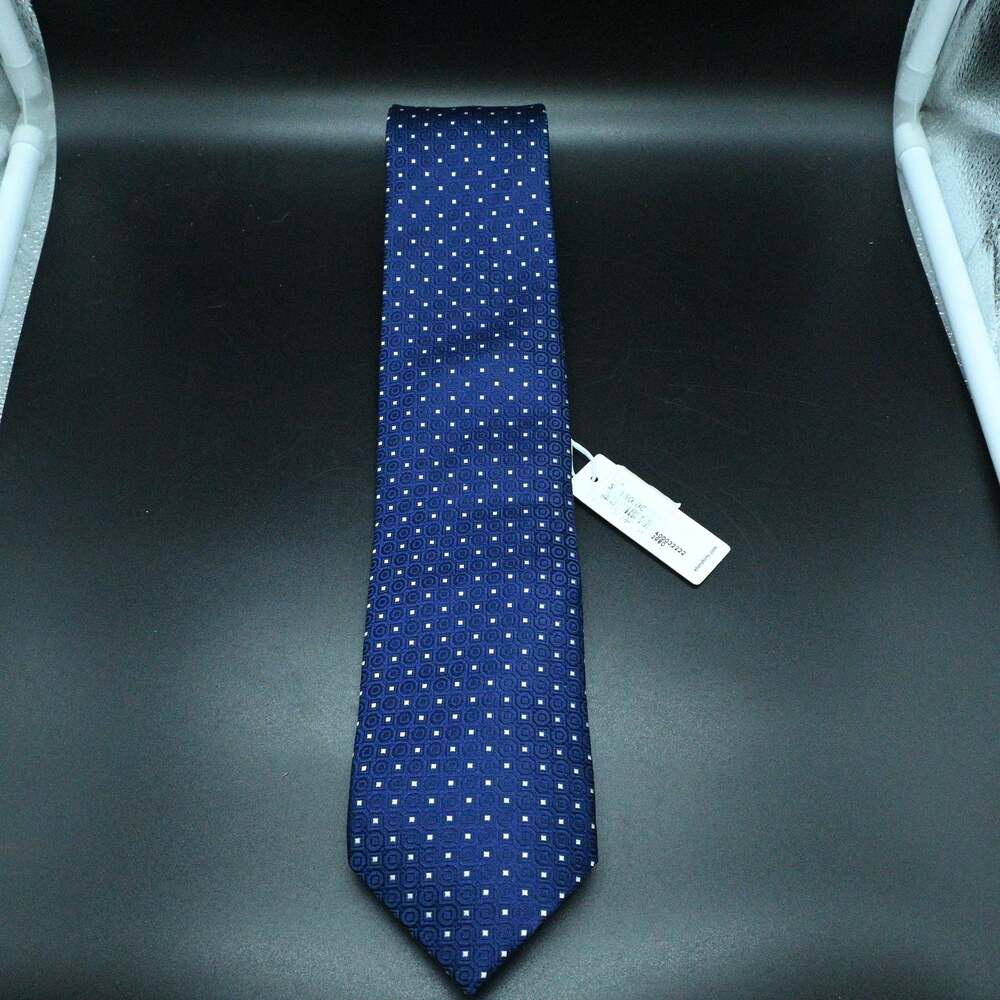 NEW Eton Mens Tie Blue Geometric Diamond Woven 100% Silk Necktie Made In England